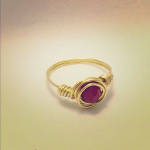 Handcrafted Red Bead Setting in Brass Wire Ring